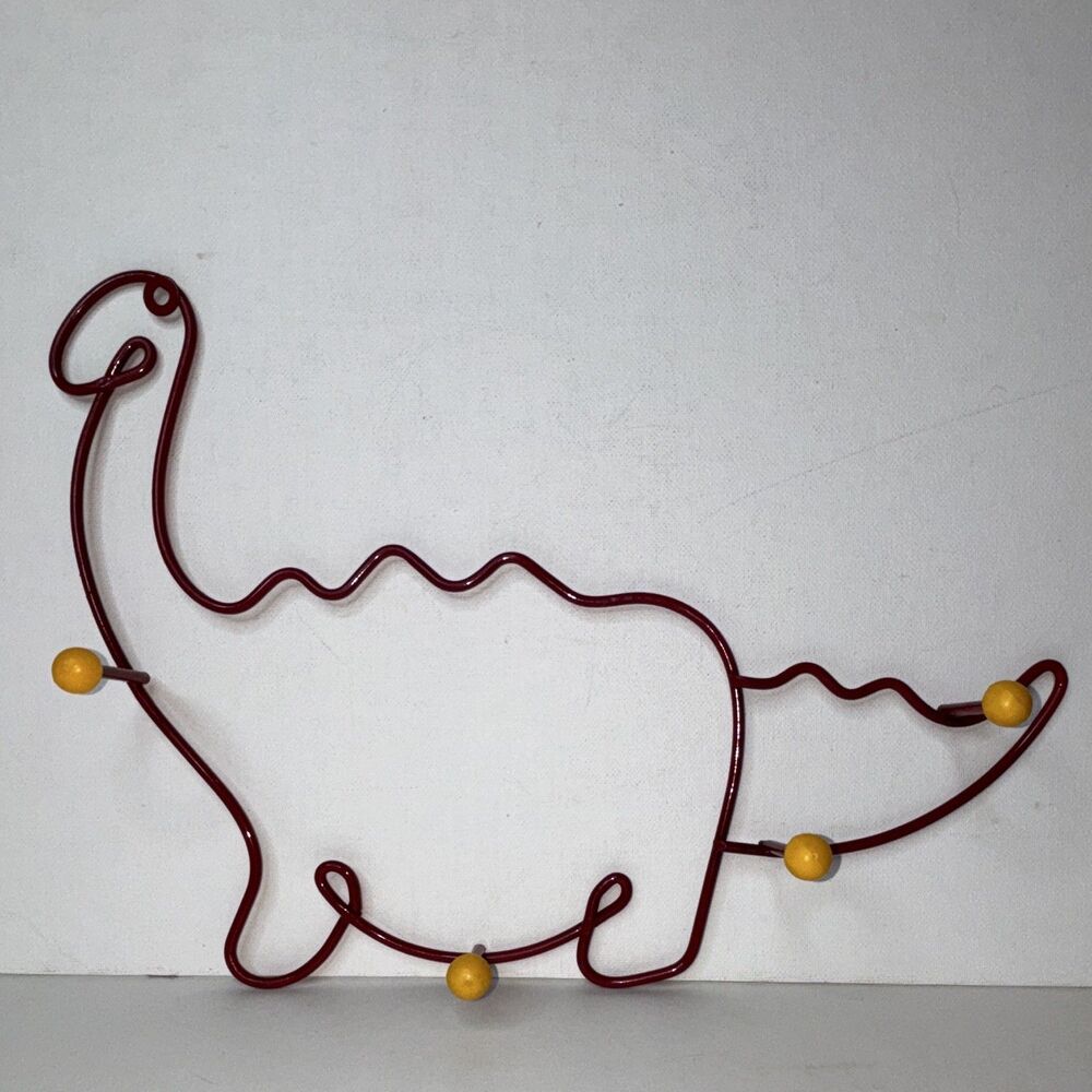 Metal Dinosaur Wall Mounted Coat & Hat Rack, Tail Hooks, Red/Yellow Knobs